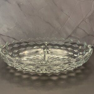 VINTAGE AMERICAN FOSTORIA CLEAR CUBIST DIVIDED RELISH/VEGETABLE OVAL DISH  10"